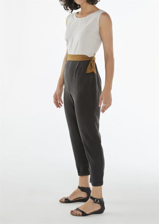 Picture of "chic and belted"  jumpsuit in black/white/ochre