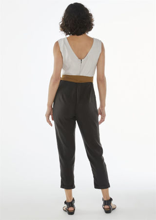 Picture of "chic and belted"  jumpsuit in black/white/ochre