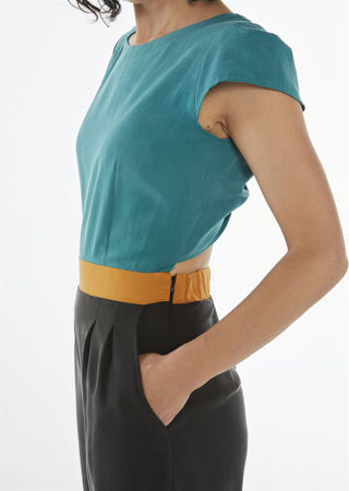 Picture of "knot" jumpsuit in teal-orange- black