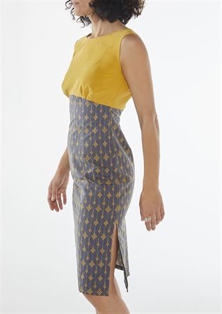 Picture of Bodycon dress in mustard- blue