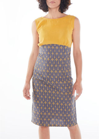 Picture of Bodycon dress in mustard- blue