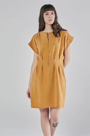 Picture of zip pleated dress in mustard