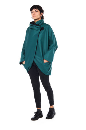 Picture of double faced cape coat in black/green