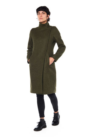 Picture of the diagonal fitted coat in olive