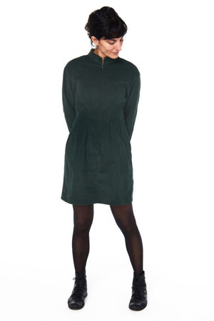 Picture of front zip mao dress in pine green