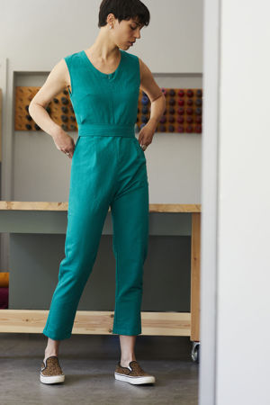 Picture of green front zip jumpsuit