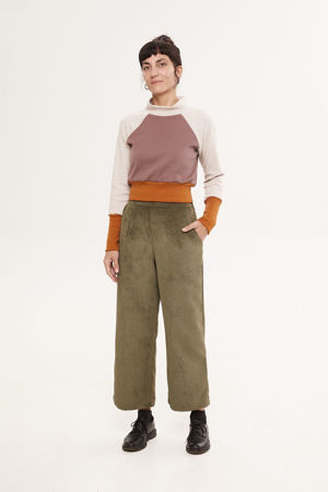 Picture of high waist corduroy pants in olive  green