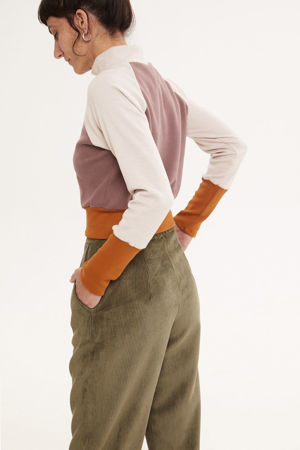 Picture of high waist corduroy pants in olive  green