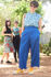 Picture of high waist  pleated pants in blue