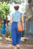 Picture of high waist  pleated pants in blue