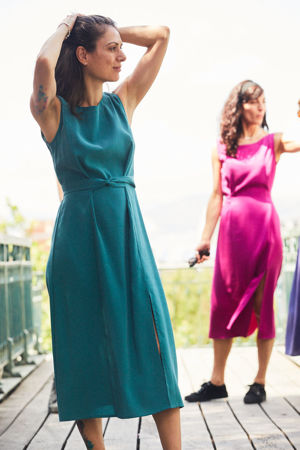 Picture of Minimal wrap midi dress in greyish teal