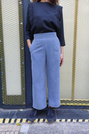 Picture of high waist pants in greyish blue