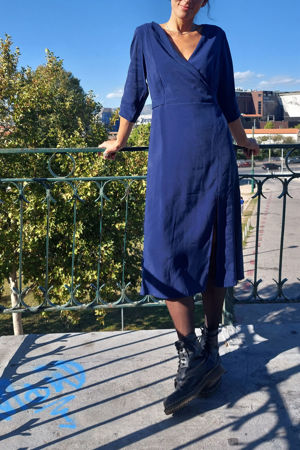 Picture of flap wrap midi dress in blue