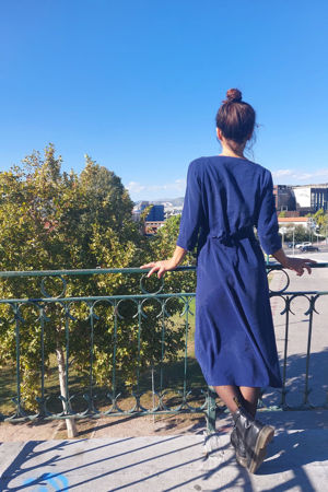 Picture of flap wrap midi dress in blue