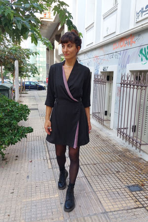 Picture of curves wrap  dress in black lilac