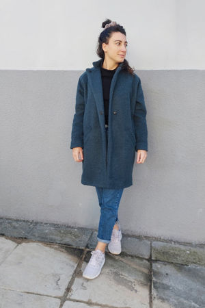 Picture of oversized raglan coat in teal