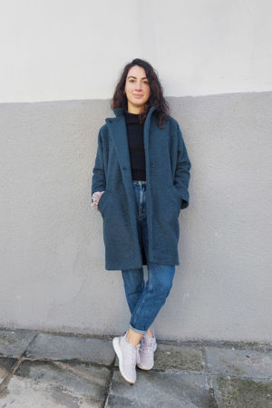 Picture of oversized raglan coat in teal