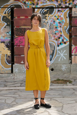 Picture of Minimal wrap midi dress in yellow