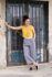 Picture of vest jumpsuit in yellow grey