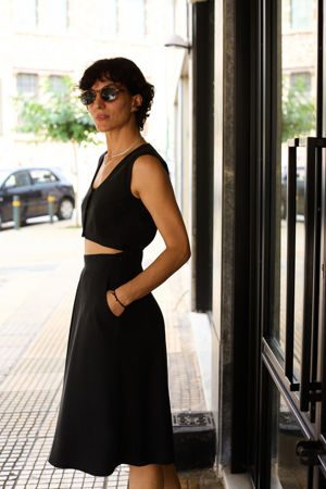 Picture of front pleat midi dress black