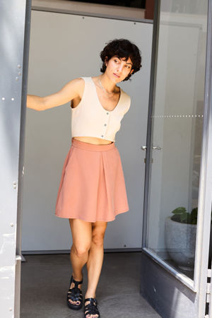 Picture of front pleat mini dress pastels