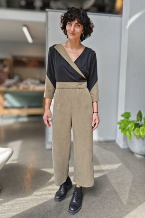 Picture of "flying lapel" jumpsuit in olive black