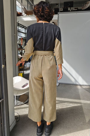 Picture of "flying lapel" jumpsuit in olive black