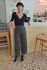 Picture of high waist straight leg pants blue grey