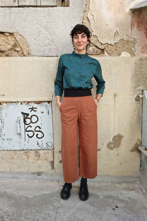 Picture of high waist straight leg pants cinnamon brown