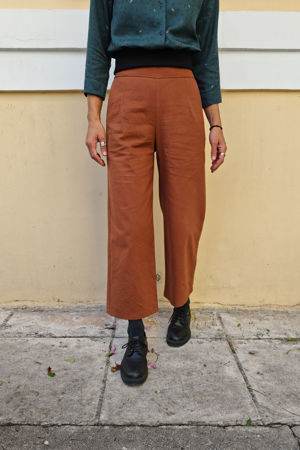 Picture of high waist straight leg pants cinnamon brown