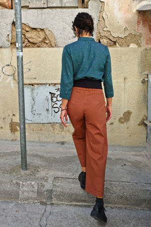 Picture of high waist straight leg pants cinnamon brown