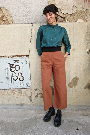 Picture of high waist straight leg pants cinnamon brown
