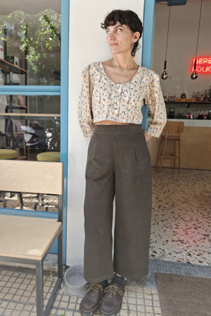 Picture of high waist straight leg pants dark khaki