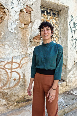 Picture of bomber shirt in teal strokes