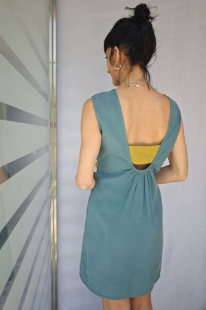 Picture of "scrunchie" mini dress in teal - lime