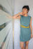 Picture of "scrunchie" mini dress in teal - lime