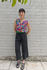 Picture of vest jumpsuit in black - purple floral