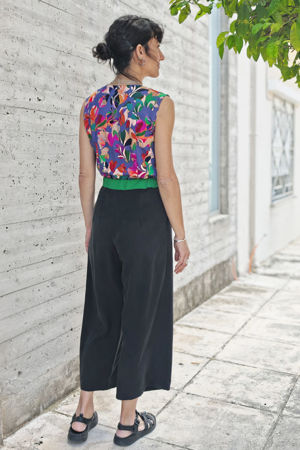Picture of vest jumpsuit in black - purple floral