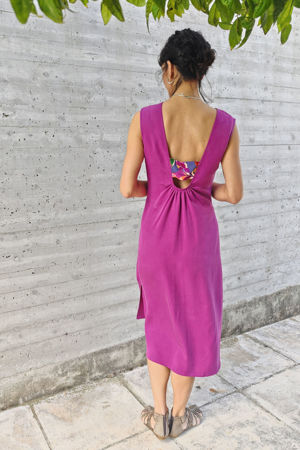 Picture of "scrunchie" midi dress in magenta- floral
